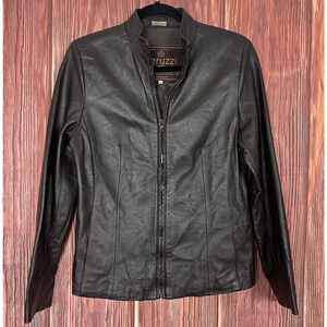 Authentic Italian Peruzzi Leather Women's Jacket Brown Full Zip Closure Size 42